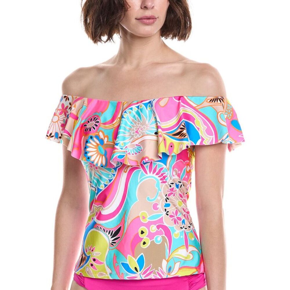 Trina Turk Womens  Monaco Ruffle Tankini Top